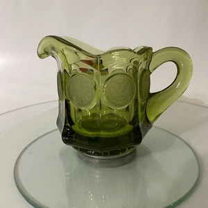 Collectibles FOSTORIA Olive Green COIN GLASS CREAMER Vintage 1970s  - Picture 1 of 11