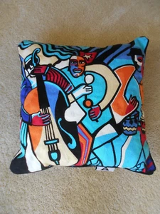 Rare "Hot Now" Cubist Abstract Musician Pillow Applique VG Condition 16"x16" - Picture 1 of 5
