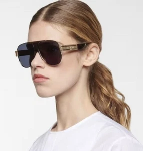 Christian Dior DIORSIGNATURE A3U Gold Blue Oversized Aviator Sunglasses Unisex - Picture 1 of 9