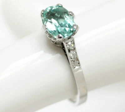 Aparter Damenring 14 Karat 585 Gold 2,4 g Weißgold Aquamarin Diamanten Gr. 52 - Bild 1 von 4