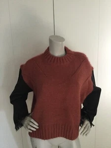 POL Abbigliamento Maglione a Contrasto Maniche Denim Maglia Oversize Crop Taglia S - Foto 1 di 7
