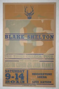 BLAKE SHELTON 2013 Bridgestone Arena Hatch Show Estampado Concierto Póster JANA KRAMER - Imagen 1 de 2
