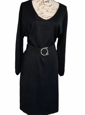 NY Collection Sweater Dress 1XL Black Long Sleeve V Neck Acrylic  - Image 1 of 4