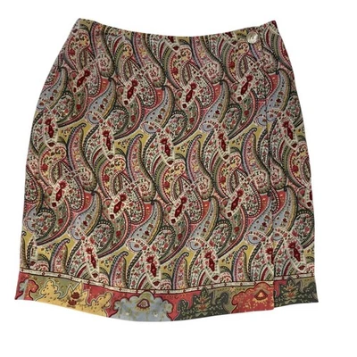 Charter Club Mini Wrap Skirt Womens Size 10 Cream Pink Paisley Silk Preppy Fall - Image 1 of 4