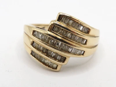 BEAUTIFUL LADIES 10k YELLOW GOLD RING w 56 BAGUETTE DIAMONDS SIZE: 6.75 * - Image 1 of 4