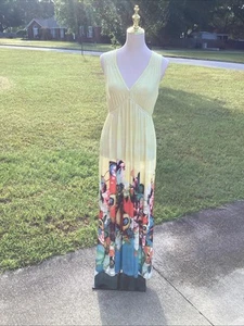 Beautiful One World Women's Stretch Maxi Butterfly Floral Dress Sleeveless Sz S - Picture 1 of 8
