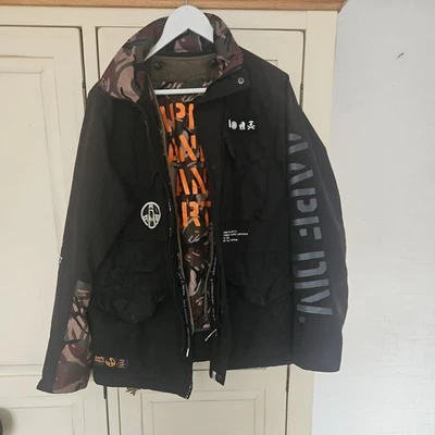 AAPE by A Bathing Ape Black Camo Hooded Down Puffer Winter Jacket XL - Image 1 of 4