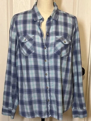 Blusa Sonoma Feminina Grande Azul Xadrez Camisa Macia Leve Flannellike - Imagem 1 de 4