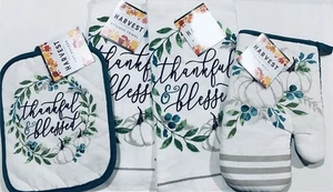 4er Set Erntedank Ernte Kürbis Herbst 2 Geschirrtücher 1 Ofenhandschuh 1 Topflappen - Bild 1 von 4