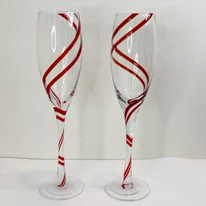 2 Pier 1 Double Swirl rot geriffelt Champagnerglas eingestellt Neu mit Etikett Versand lesen - Bild 1 von 15