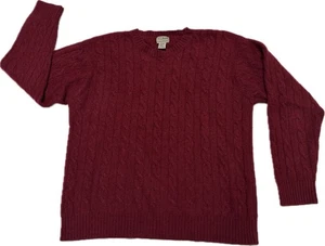 L.L. Bean 100% Cashmere Sweater Men's Size L Burgundy Cable Knit - Picture 1 of 7