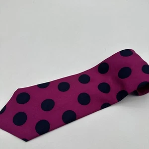 Perry Ellis Portfolio Magenta Navy Dots Polka Dot Silk Mens Necktie Tie USA Vtg - Picture 1 of 6