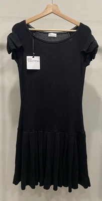 Red Valentino Black Dress Bow Sleeves Ruffle Bottom CRA9A835 Women’s Large NWT - Image 1 of 4