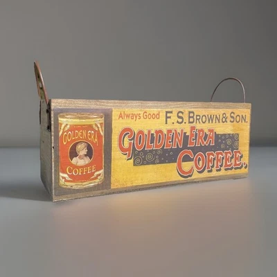 REPLICA ANTIQUE GOLDEN ERA COFFEE PLANTER BOX HANDLES VINTAGE SIGN 10x4x4” VTG - Image 1 of 4