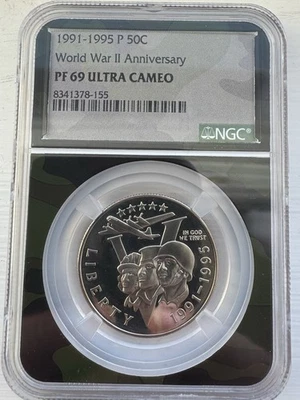 1991-1995 P World War II Proof Half Dollar 50C NGC PF69UCAM Camo Core Exclusive - Image 1 of 2