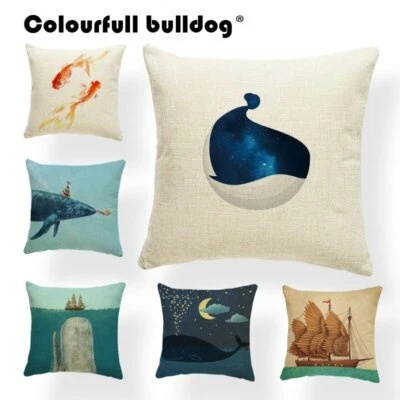 Butterfly Fish Cushion Cover Whale Pillowcase Ocean Style Hotel Presents Seaweed - Image 1 of 4