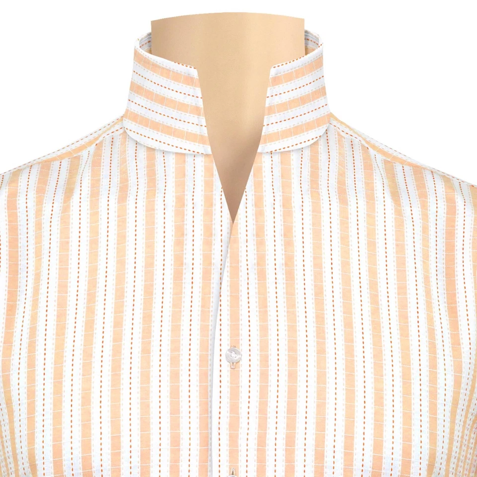 Gentleman Style Clothing Mens High Open Collar Orange Dot Stripes Designer Shirt - image 1 of 4