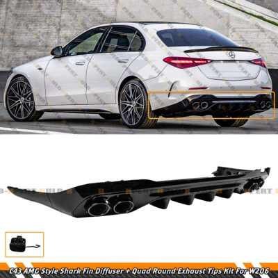 ДЛЯ 22-24 C200 C300 AMG W206 C43 СТИЛЬ ЗАДНИЙ ДИФФУЗОР С ЧЕРНЫМИ ХРОМИРОВАННЫМИ ВЫХЛОПНЫМИ НАКОНЕЧНИКАМИ - Изображение 1 из 4