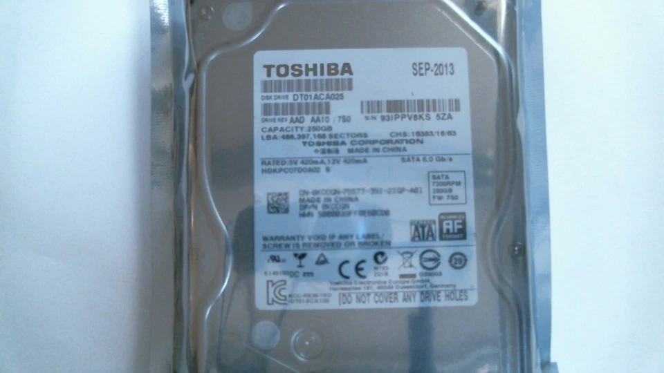 250 GB SATA Toshiba HDKPC07D0A02 DT01ACA025 7200 RPM 32MB 3.5 " Hard Drive New - Image 1 of 1