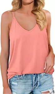 Jescakoo Womens V Neck Spaghetti Strap Tank Top Coral Size L or XL - Picture 1 of 21