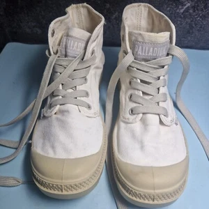 PALLADIUM Size UK 4 Womens White Canvas Lace Up Boots Used - Picture 1 of 15