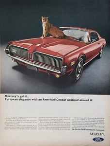 1968 Mercury Cougar Automobile Car Cougar Sitting On Hood Print Ad - Bild 1 von 1