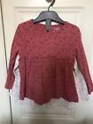 2 Girls Long Sleeved Tops 3-4 yrs Burgundy, Cream, Patterned Pink Good Condition