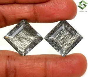 Par de piedras preciosas sueltas facetadas de cuarzo rutilo natural de 18x18 mm 43,10 CTS - Imagen 1 de 8