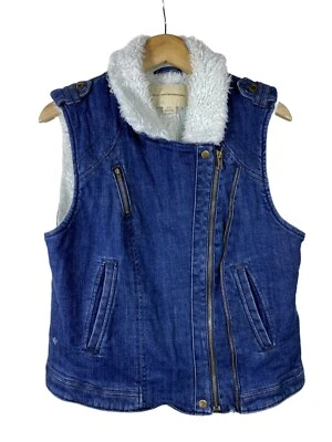 Chaleco Denim Anthropologie Pilcro Talla L Azul Jean Ribete Piel Sintética Bolsillos con Cremallera Completa Foto 1 de 4