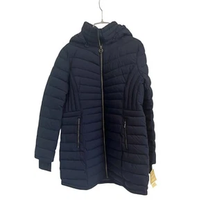 Michael Kors Women’s Blue Puffer Jacket with Detachable Hood and Thumbhole Cuff - Picture 1 of 12