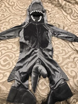 Mono animal para niños tiburón plateado/gris terciopelo Halloween/disfraz 3T Foto 1 de 4