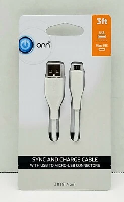 Onn Charger~3 ft~Sync and Charge Cable, With USB to MICRO-USB ~ White - Image 1 of 3