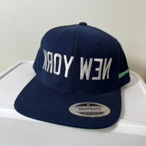 Vintage Y2K New York Backwards Navy Blue Snapback Hat Cap Wool Acrylic Adjustabl - Picture 1 of 6