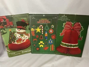 3 NOS Punze hängende Glocke Schneemann Waben Krepp Papier Weihnachtsdeko + - Bild 1 von 5