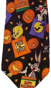 Halloween Necktie Looney Toons Mania New with Tags Bugs Bunny Taz Pumpkins - Picture 1 of 4