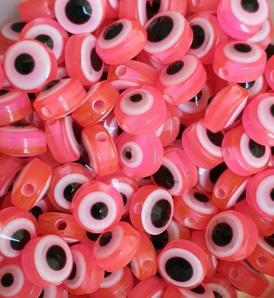 50 Resin Evil Eye Hot Pink beads 8mm Jewellery Making  - Image 1 of 1