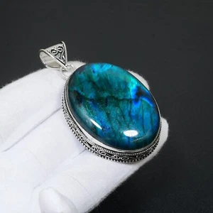 Labradorite Gemstone Pendant Handmade 925 Sterling Silver Jewelry Pendant 1.97" - Picture 1 of 4