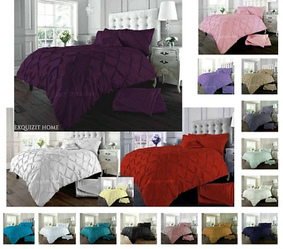 SUNSHINE COMFORTS Pintuck Pleated Duvet Cover Set W/ Pillowcases Polycotton Alexander Quilt Cover