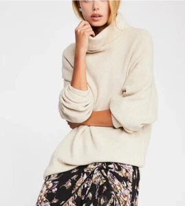 Free People Softly Structured Tunic Sweater Turtleneck Oatmeal Womens Medium - Picture 1 of 11