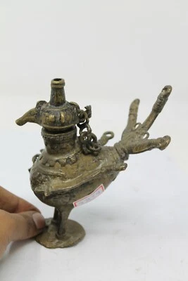 复古旧黄铜油灯孔雀手工装饰 NH6286 — 第 1/4 张图片