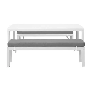 NEW 3PC White Aluminium Outdoor Garden Bench Dining Table Set with Cushion - Picture 1 of 9