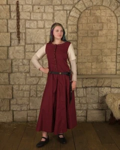 Vestido Mytholon Elodie algodón Burdeos/Naturaleza S Larp Edad Media #23552 - Imagen 1 de 5
