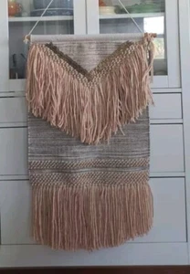 Vintage Boho Woven Tapestry Woolen Wall Hanging Art 57cm x 90cm Dusty Pink - Picture 1 of 7