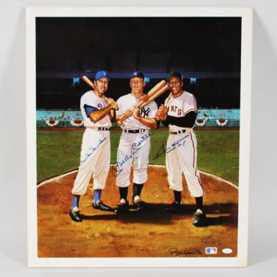 NY Centerfielders Signed Poster 22x26 (3) Mickey Mantle, Duke Snider, Willie ... - Image 1 of 4