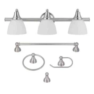 GLOBE ELECTRIC Estorial Vanity w/ Frosted Glass Shades Bath Set 3-Light 5-Piece - Picture 1 of 5
