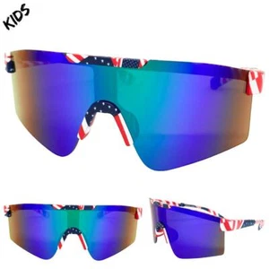 Kids Boys Girls Sports Baseball Cycling Retro Wrap Shield SUN GLASSES Ages 6-12 - Picture 1 of 6