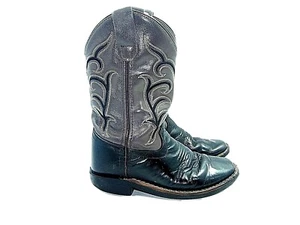 Old West Youth Size 13D Square Toe Black Western Cowboy BSC1856   - Picture 1 of 5