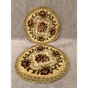 Vintage Set of 2 Belgium Velvet & Floral Roses Doilies 9" Linens Textiles NEW - Picture 1 of 6