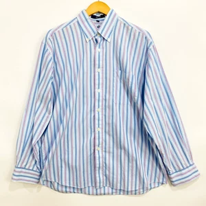 Alan Flusser Herren Hemd Gestreift Large Blau Langarm Button Down Klassisch - Bild 1 von 11