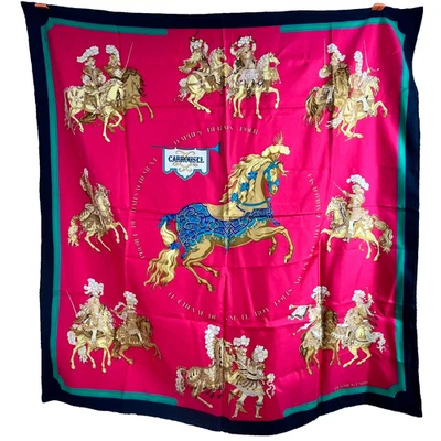 Bufanda Carrusel Hermès Vintage Carré 90 Rojo Seda Sin Etiquetas Foto 1 de 4